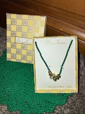 Mia Sarine Green Beaded Necklace with Gold-Plated Charm Accents New